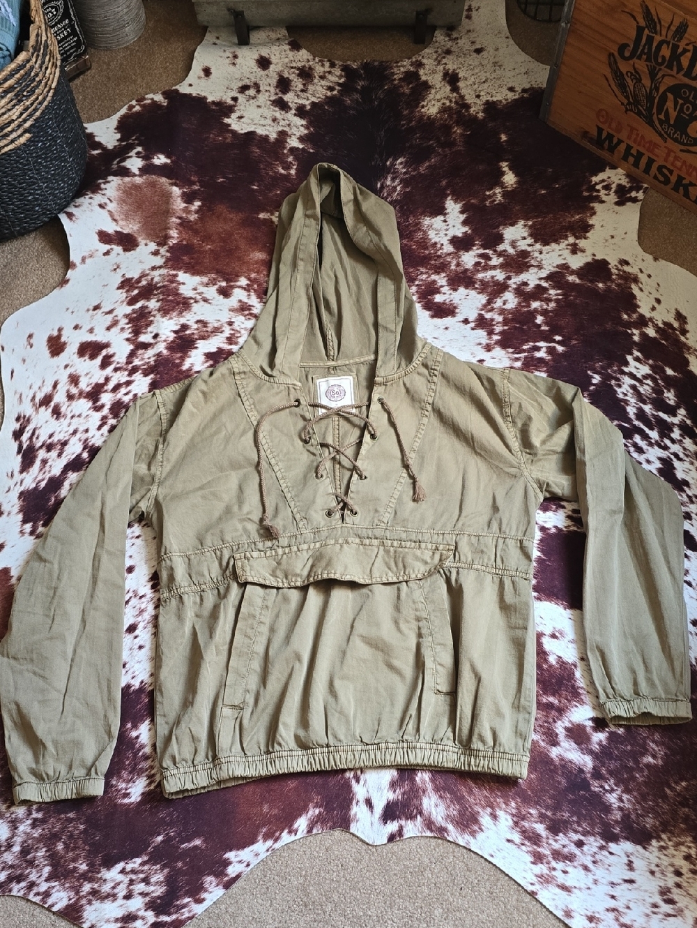 Womens Lace-Up Hooded  Pullover Jacket Tan